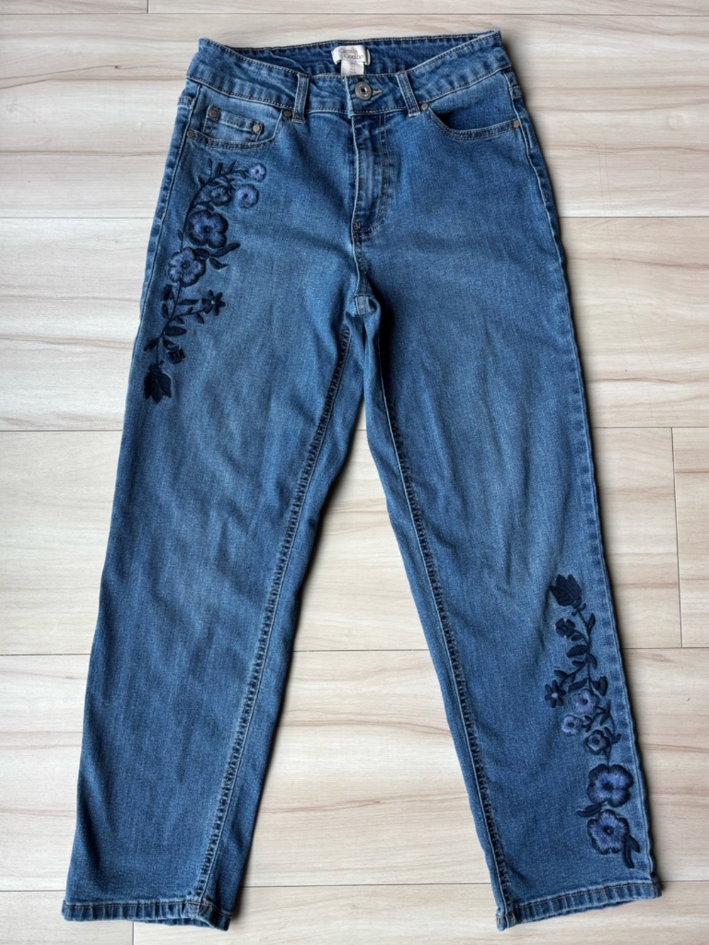 Camila Coelho Blue Floral Embroidered Jeans - Women’s Size 4